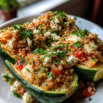 gefüllte zucchini: leckere Füllung mit Quinoa und Feta
