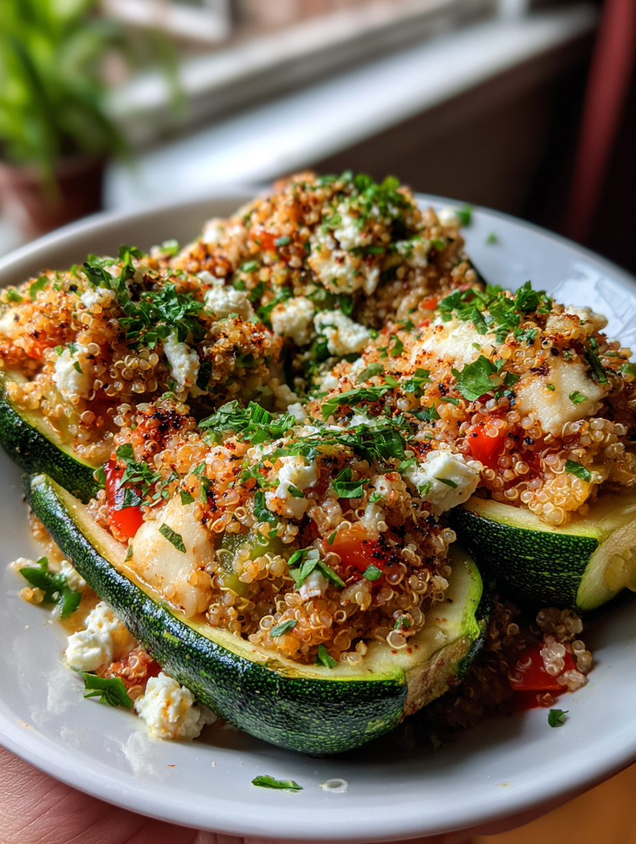 gefüllte zucchini: leckere Füllung mit Quinoa und Feta