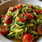 rezept mit zucchini: Einfache Zucchini-Nudeln mit Pesto und Kirschtomaten