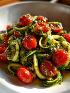 rezept zucchini: Einfaches Gericht mit Pesto und Kirschtomaten