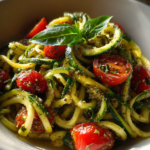 rezepte mit zucchini: einfache Zucchini-Nudeln mit Pesto und Kirschtomaten