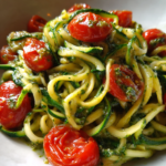 rezepte zucchini: Leckere Zucchini-Nudeln mit Pesto und Kirschtomaten