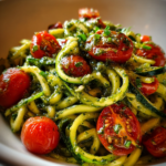 zucchini rezepte schnell: Einfache Zucchini-Nudeln mit Pesto und Kirschtomaten